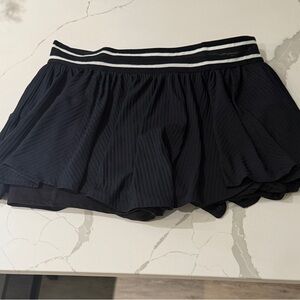 Free People Black Flouncy Skater Mini Skirt with Striped Waistband